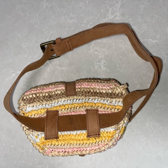 EUC SUNDANCE Anabaglish Catalonia Straw Belt Bag Striped Multi Fanny Sling - Picture 2 of 8